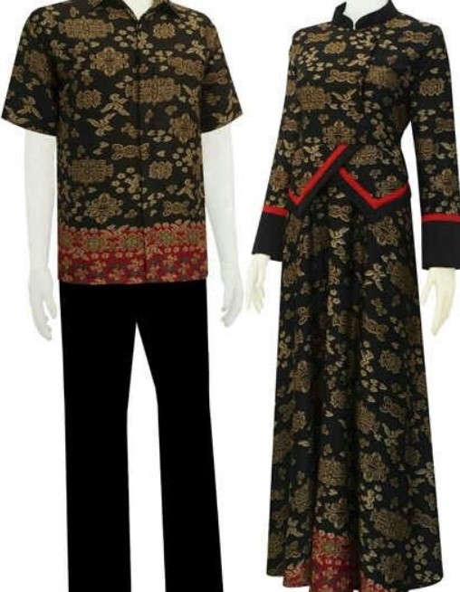 Model Gamis Batik Kombinasi Polos Katun Modern Katun Hitam