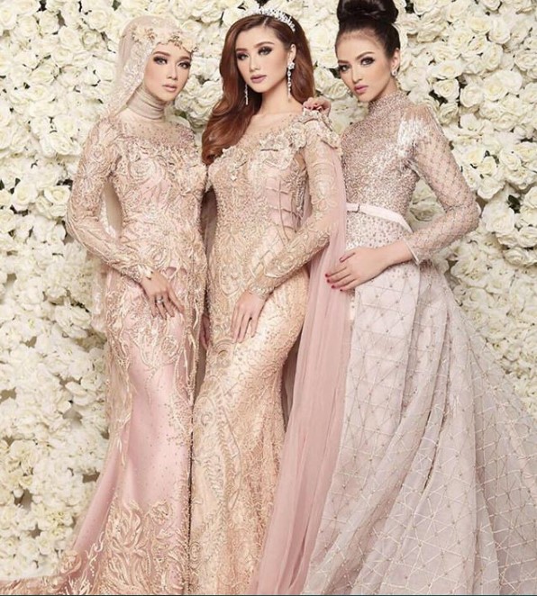 Model Gamis Brokat Pesta Payet Pink Pastel