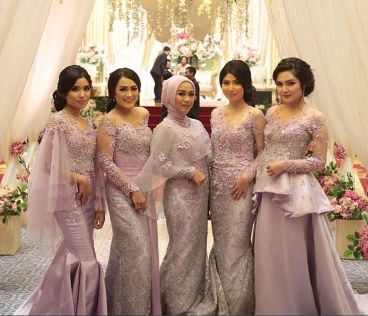Model Gamis Brokat Pesta Payet Soft Ungu