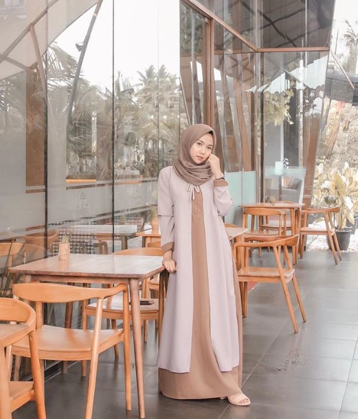 Model Gamis Katun Jepang Kombinasi Terbaru Nude Cream
