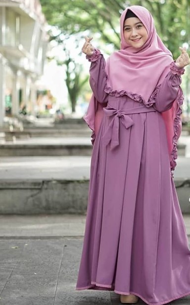 Model Gamis Katun Jepang Kombinasi Terbaru Syari Lavender