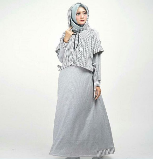 Model Gamis Modern untuk Anak Muda Remaja Kekinian Hoodie Pendek Abu Muda