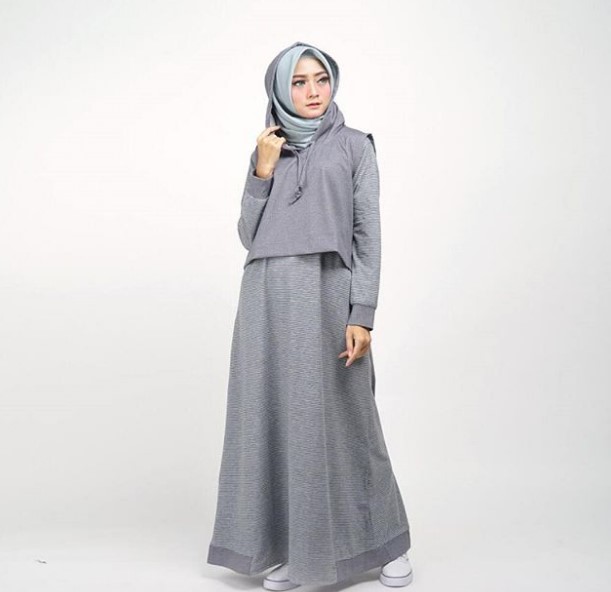 Model Gamis Modern untuk Anak Muda Remaja Kekinian Outer Abu Tua