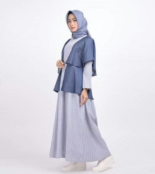 Model Gamis Modern untuk Anak Muda Remaja Kekinian Outer Navy