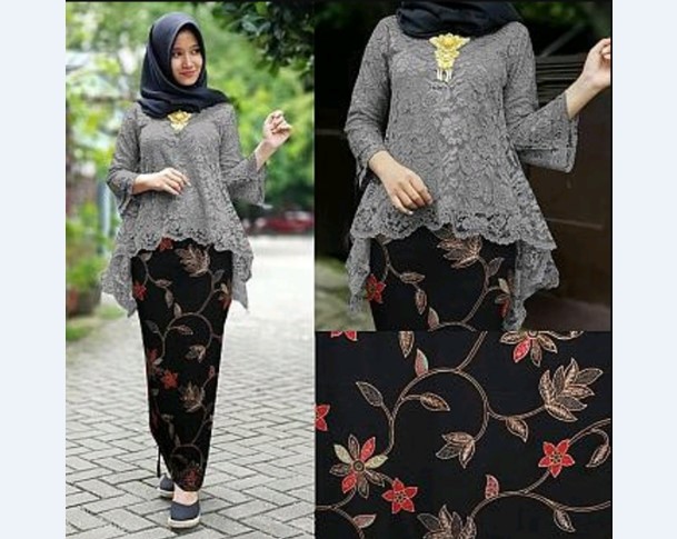 Model Kebaya Modern Atasan Panjang Melebar Abu-abu Hitam