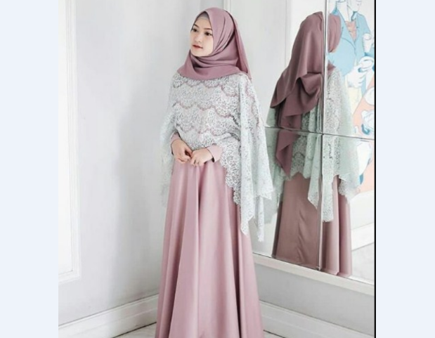 Model Kebaya Modern Cape Abu-abu Pink
