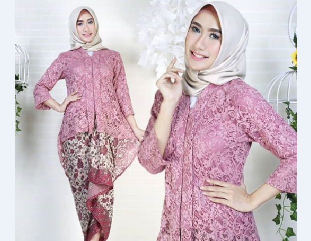 Model Kebaya Modern Kutubaru Brokat Pink