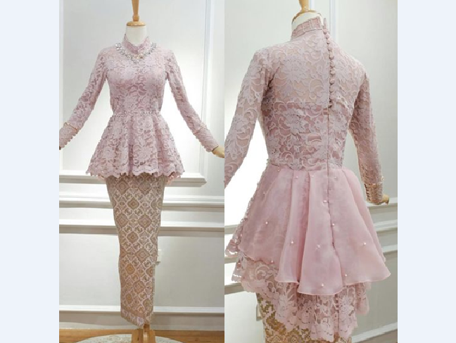 Model Kebaya Modern Peplum Soft Pink