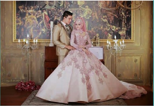 Model Kebaya Pengantin Princess Baby Pink Bunga
