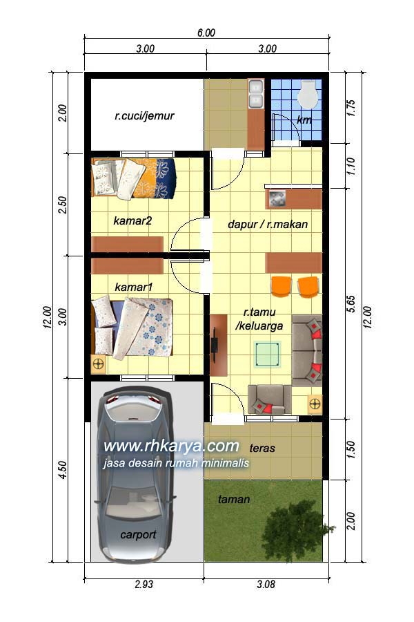 Denah Rumah Minimalis 2 Kamar Tidur