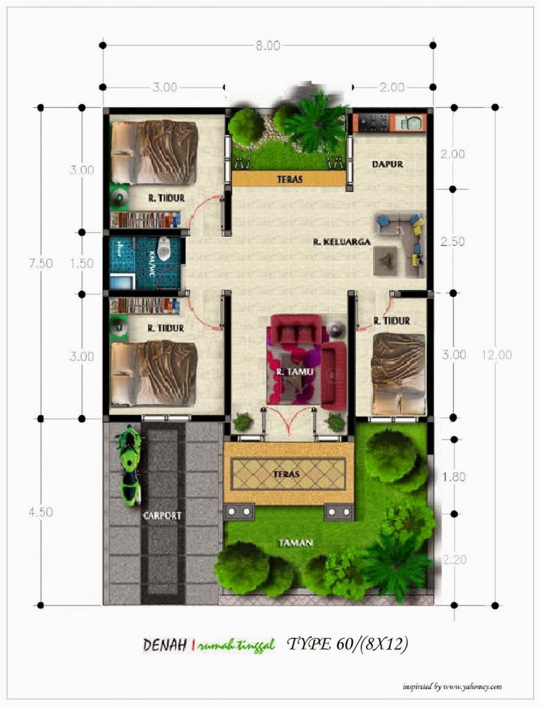 Denah Rumah Minimalis 3 Kamar Tidur