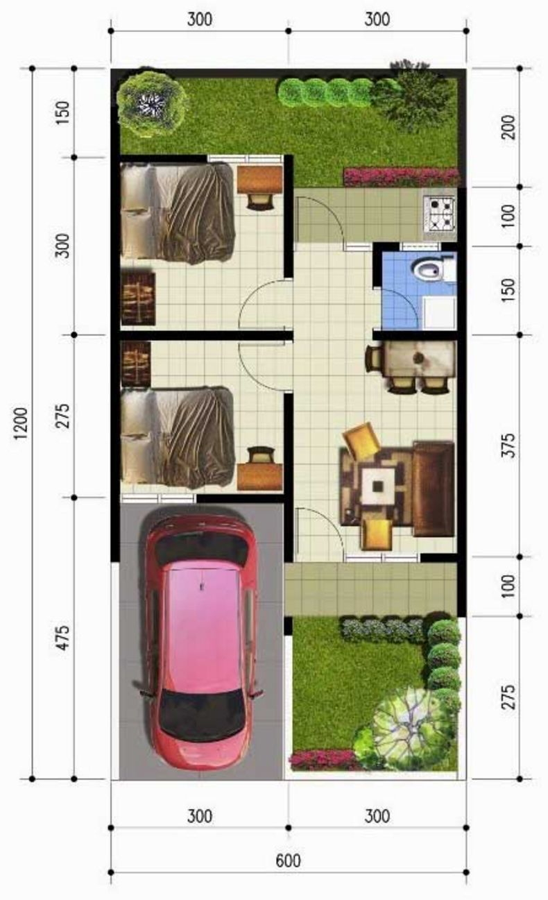 Denah Rumah Minimalis Ukuran 6x12