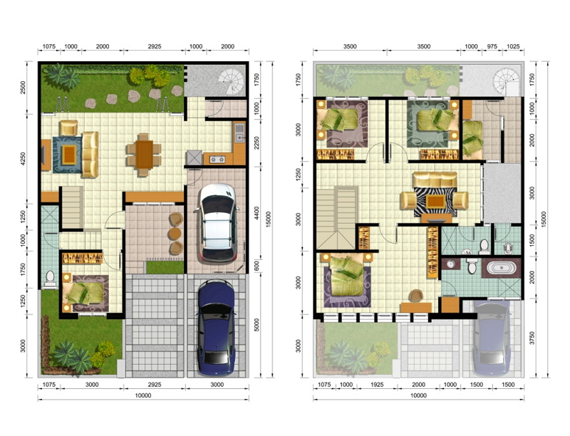 Denah Rumah Sederhana 2 Lantai