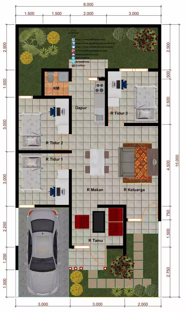 Denah Rumah Sederhana 3 Kamar